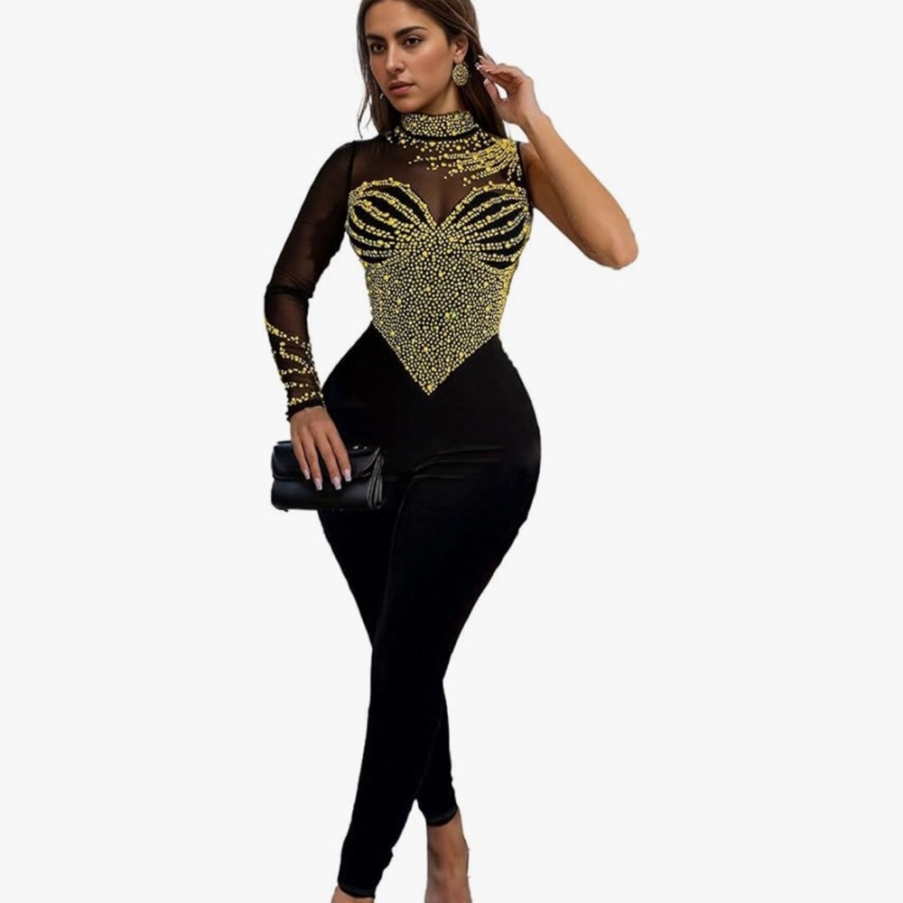 Black and Gold Embellished Jumpsuit